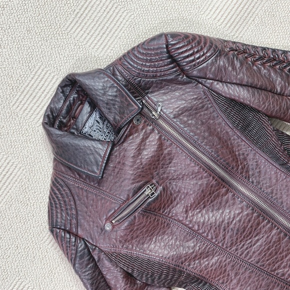 NWOT Affliction Wings Earned Moto Leather Burgundy Jacket S - Picture 7 of 8